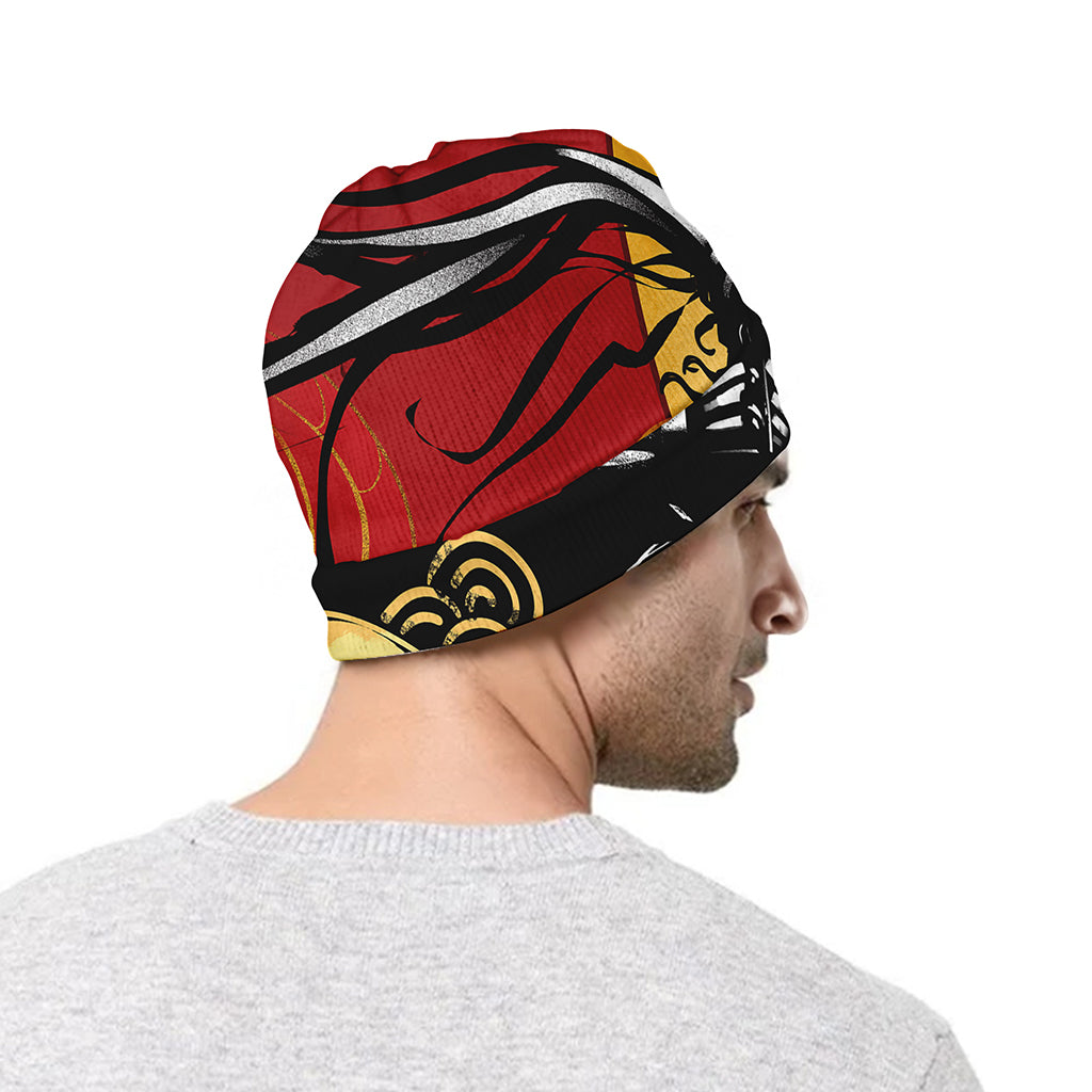 Red Sky And Golden Sun Samurai Print Beanie