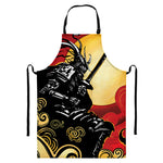 Red Sky And Golden Sun Samurai Print Bib Apron With Pocket