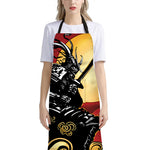 Red Sky And Golden Sun Samurai Print Bib Apron With Pocket