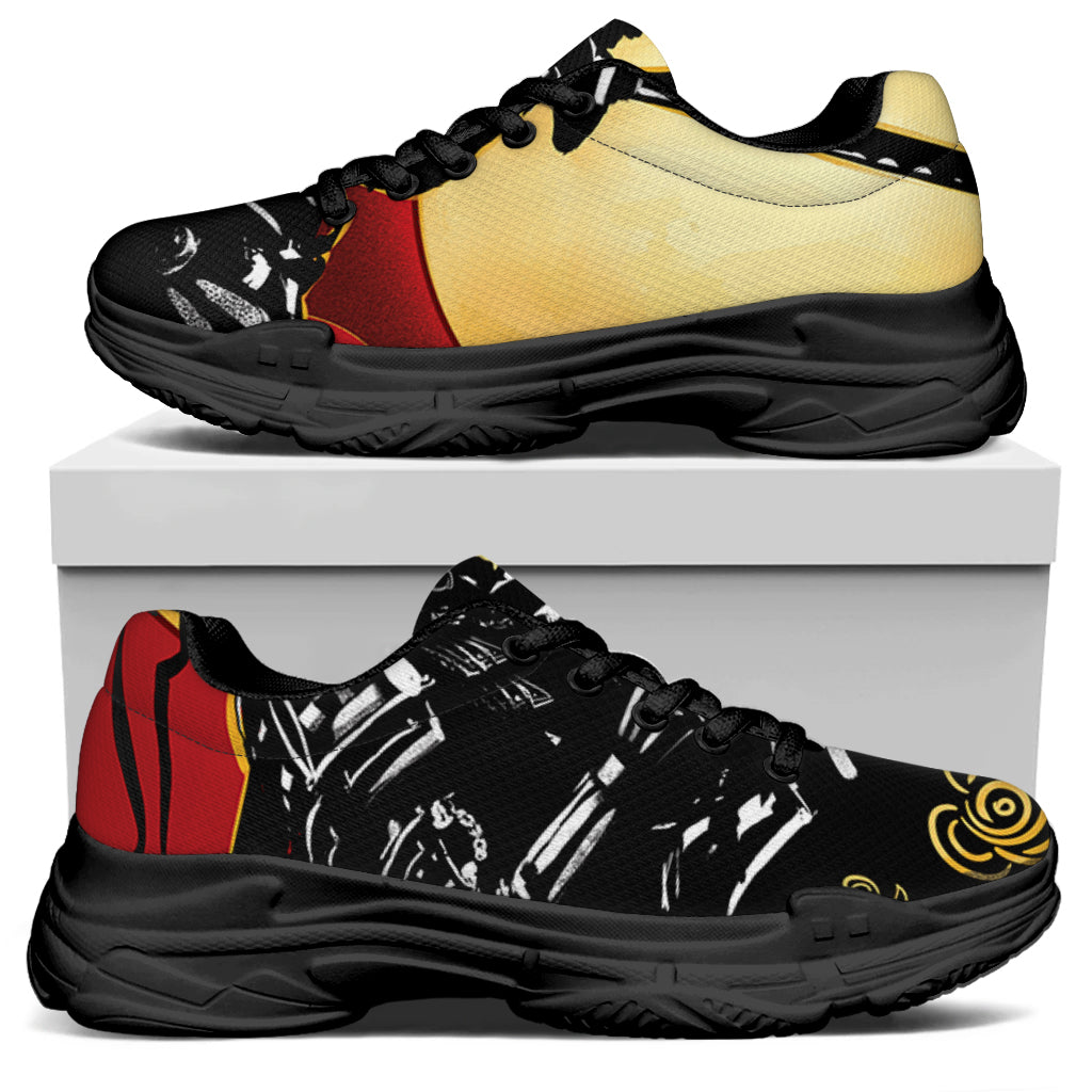 Red Sky And Golden Sun Samurai Print Black Chunky Shoes
