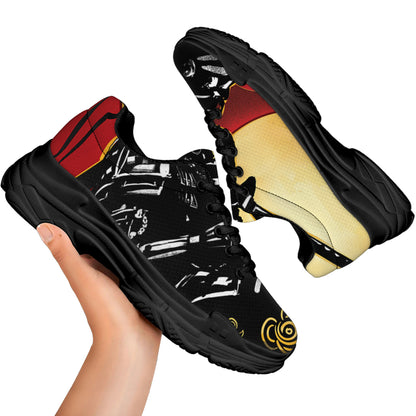 Red Sky And Golden Sun Samurai Print Black Chunky Shoes