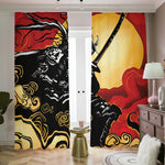 Red Sky And Golden Sun Samurai Print Blackout Pencil Pleat Curtains