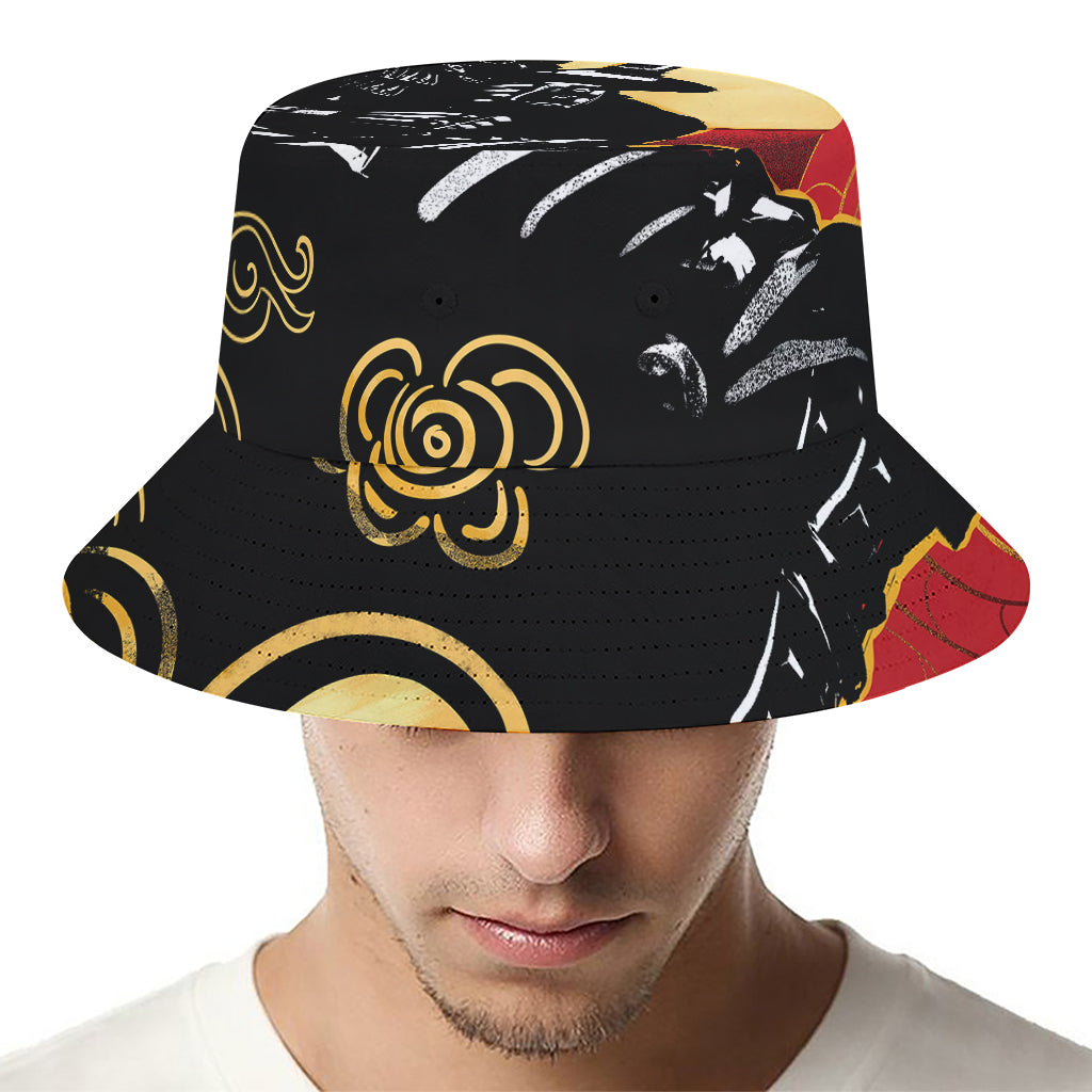 Red Sky And Golden Sun Samurai Print Bucket Hat