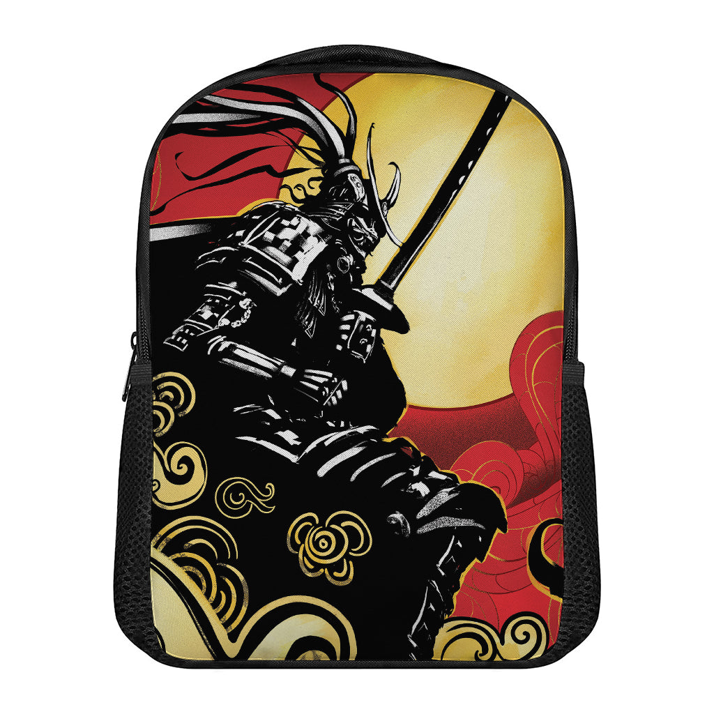 Red Sky And Golden Sun Samurai Print Casual Backpack