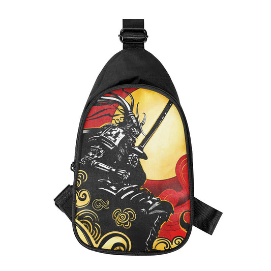 Red Sky And Golden Sun Samurai Print Chest Bag