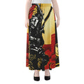 Red Sky And Golden Sun Samurai Print Chiffon Maxi Skirt