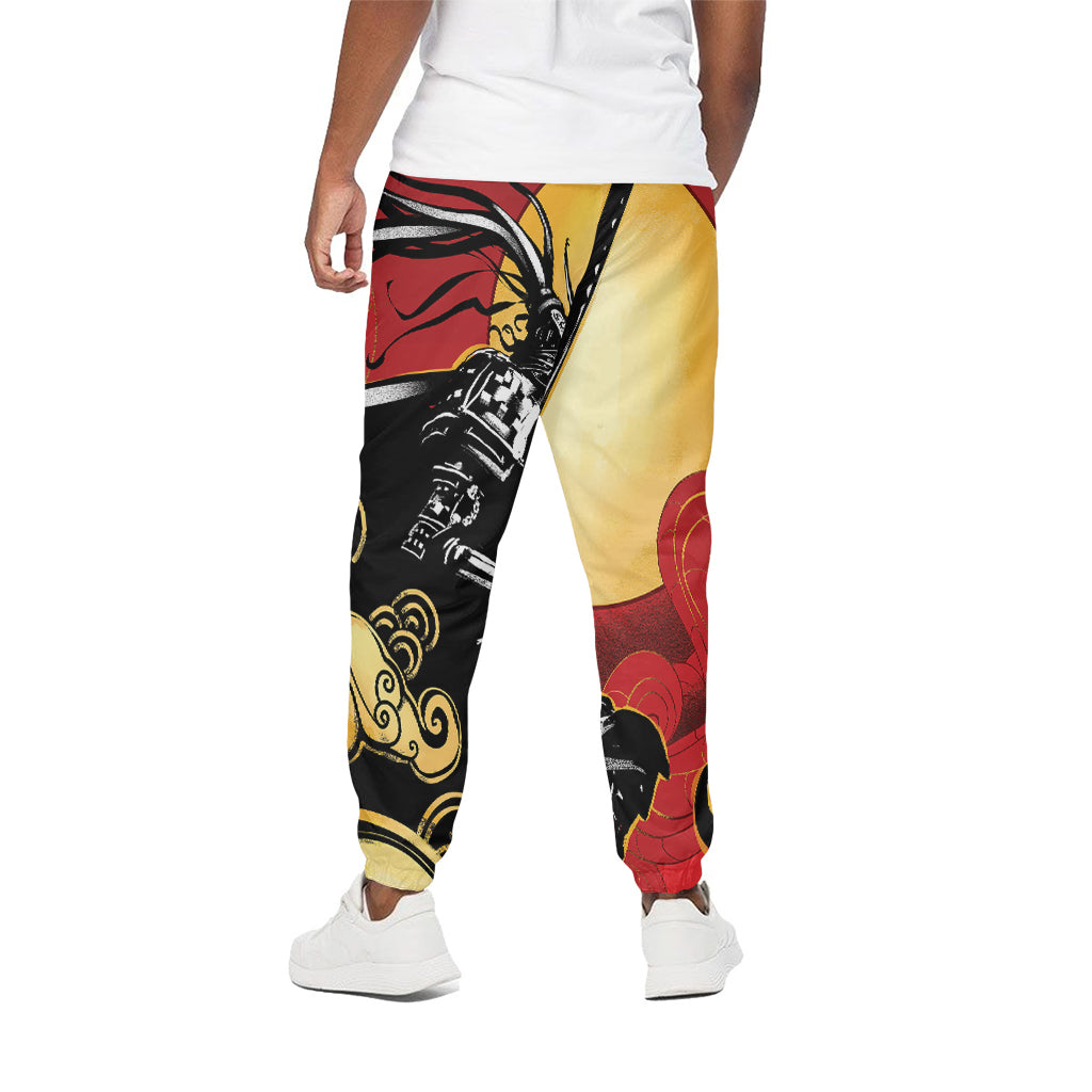 Red Sky And Golden Sun Samurai Print Cotton Pants