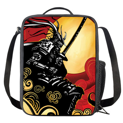 Red Sky And Golden Sun Samurai Print Crossbody Lunch Bag