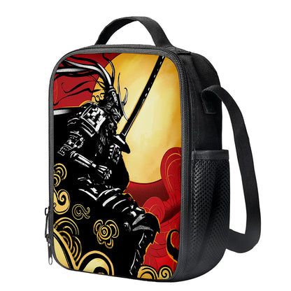 Red Sky And Golden Sun Samurai Print Crossbody Lunch Bag