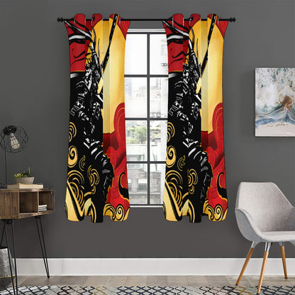 Red Sky And Golden Sun Samurai Print Curtain