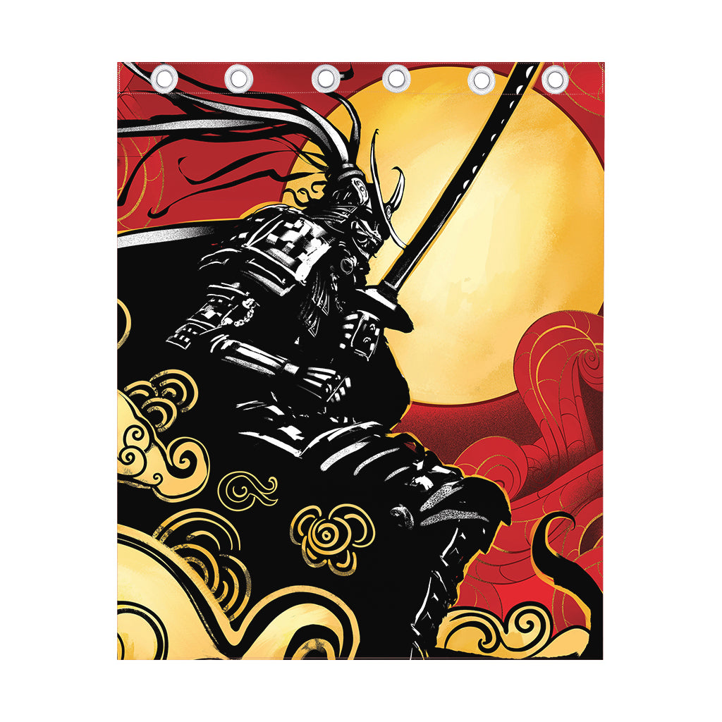 Red Sky And Golden Sun Samurai Print Curtain