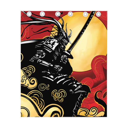 Red Sky And Golden Sun Samurai Print Curtain