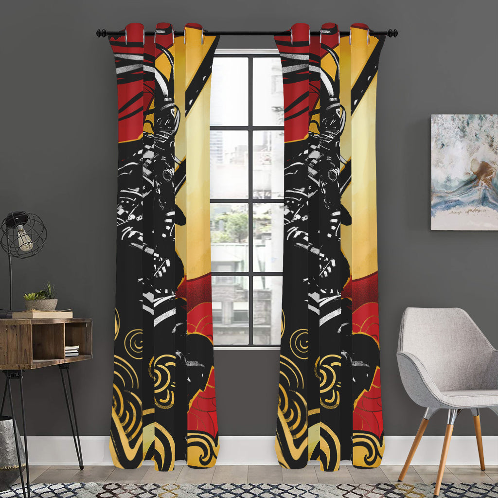 Red Sky And Golden Sun Samurai Print Curtain