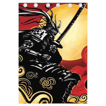 Red Sky And Golden Sun Samurai Print Curtain