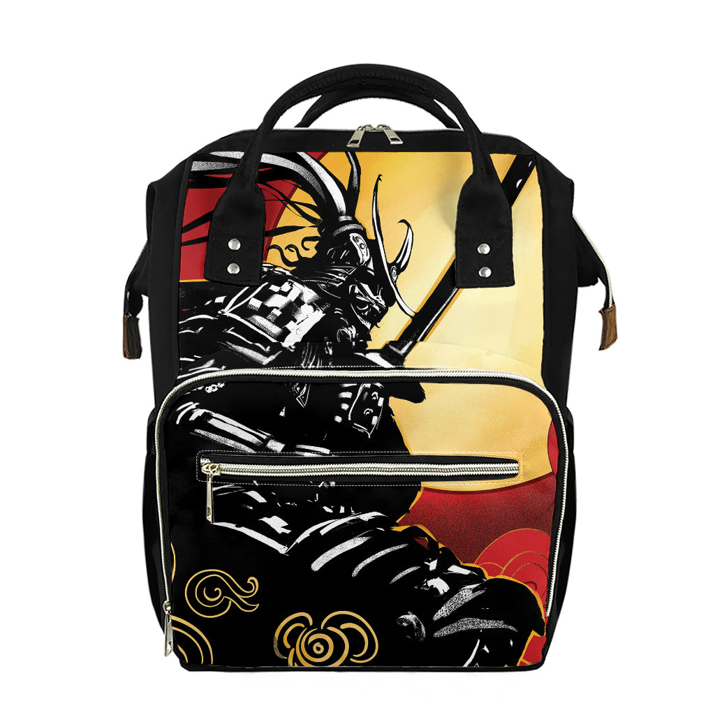 Red Sky And Golden Sun Samurai Print Diaper Bag