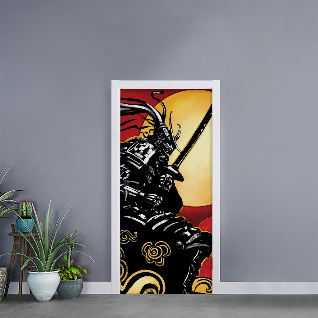 Red Sky And Golden Sun Samurai Print Door Sticker