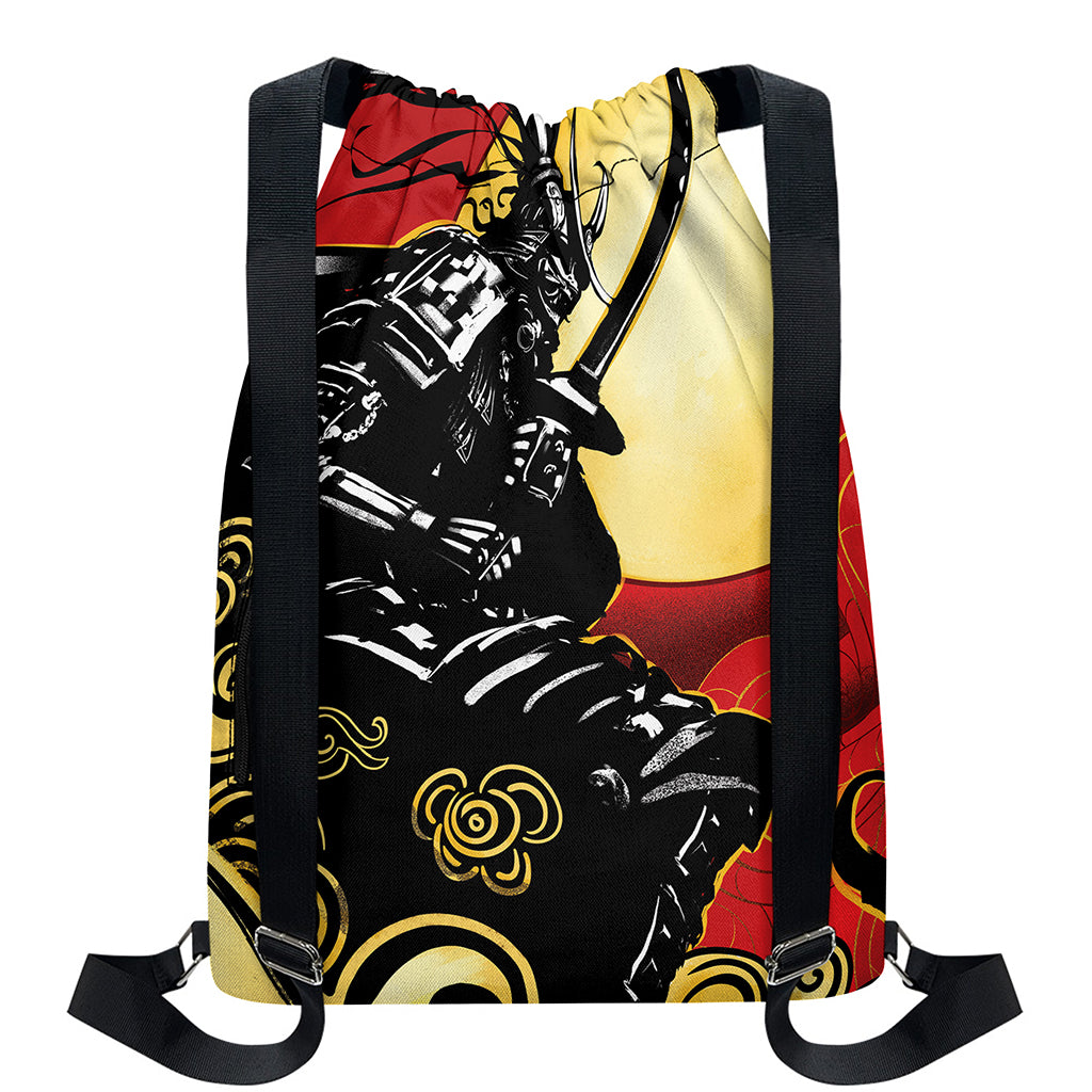 Red Sky And Golden Sun Samurai Print Drawstring Backpack