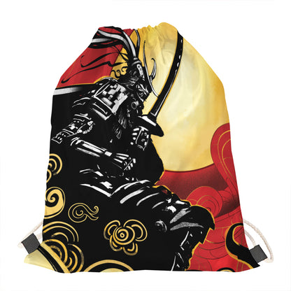 Red Sky And Golden Sun Samurai Print Drawstring Bag