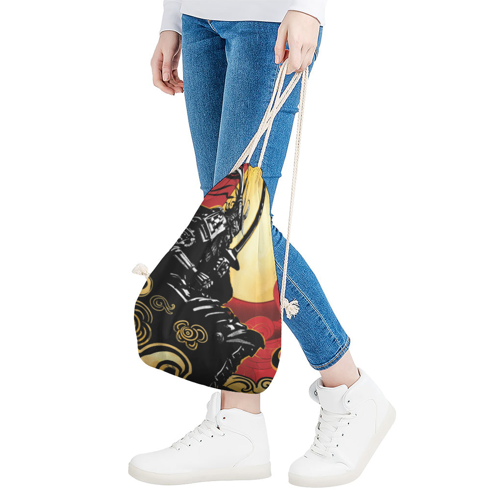Red Sky And Golden Sun Samurai Print Drawstring Bag