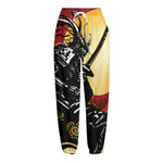 Red Sky And Golden Sun Samurai Print Fleece Lined Knit Pants
