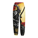 Red Sky And Golden Sun Samurai Print Fleece Lined Knit Pants