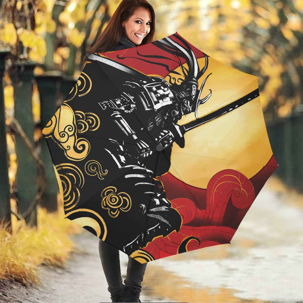 Red Sky And Golden Sun Samurai Print Foldable Umbrella
