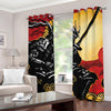 Red Sky And Golden Sun Samurai Print Grommet Curtains