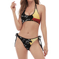 Red Sky And Golden Sun Samurai Print Halter Scoop Tie Side Bikini