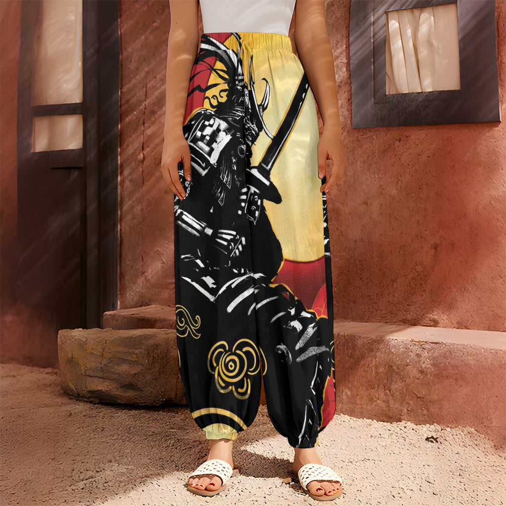 Red Sky And Golden Sun Samurai Print Harem Pants
