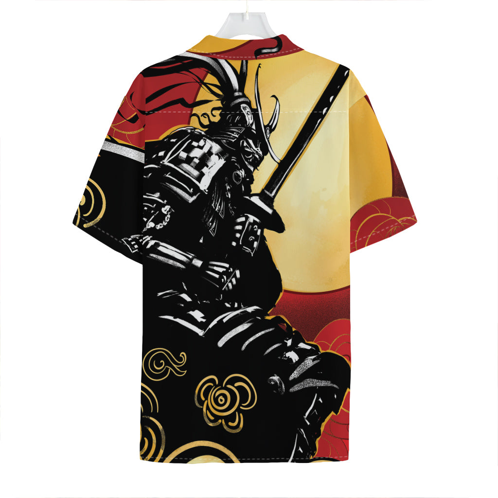 Red Sky And Golden Sun Samurai Print Hawaiian Shirt