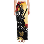 Red Sky And Golden Sun Samurai Print High Slit Maxi Skirt