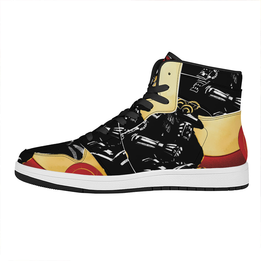 Red Sky And Golden Sun Samurai Print High Top Leather Sneakers