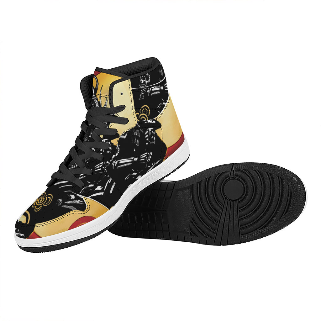 Red Sky And Golden Sun Samurai Print High Top Leather Sneakers