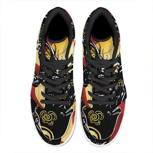 Red Sky And Golden Sun Samurai Print High Top Leather Sneakers