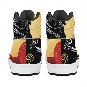 Red Sky And Golden Sun Samurai Print High Top Leather Sneakers