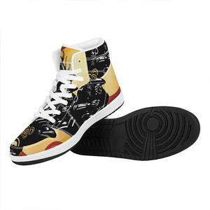 Red Sky And Golden Sun Samurai Print High Top Leather Sneakers