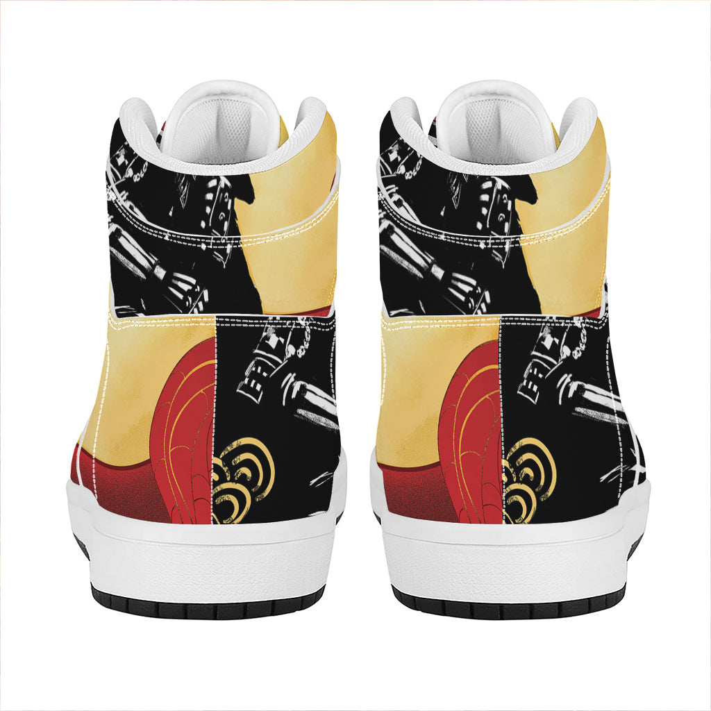 Red Sky And Golden Sun Samurai Print High Top Leather Sneakers