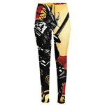 Red Sky And Golden Sun Samurai Print High-Waisted Pocket Leggings