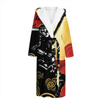 Red Sky And Golden Sun Samurai Print Hooded Bathrobe
