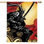 Red Sky And Golden Sun Samurai Print House Flag