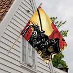 Red Sky And Golden Sun Samurai Print House Flag