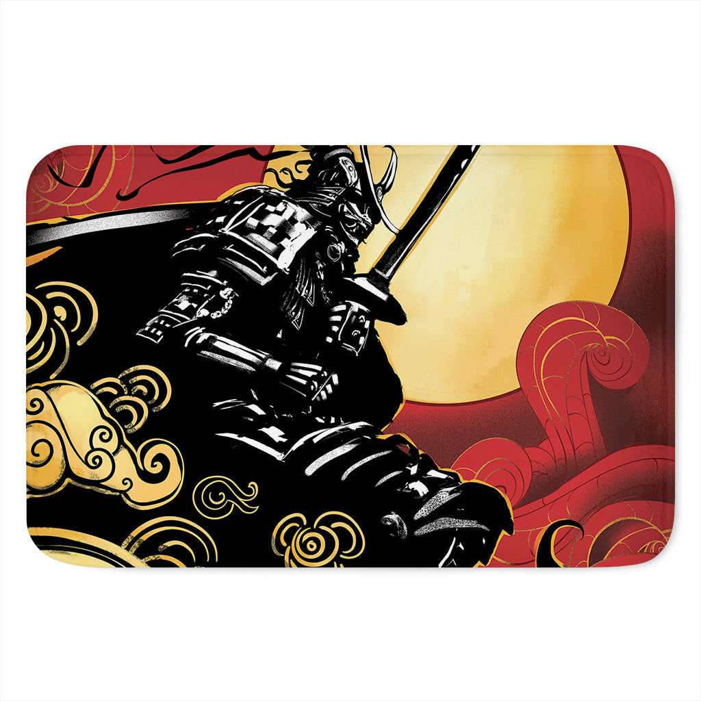 Red Sky And Golden Sun Samurai Print Indoor Door Mat