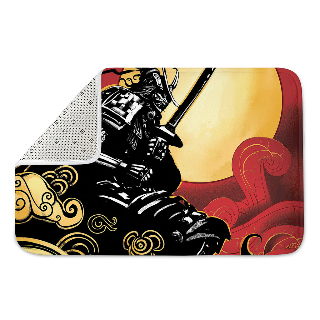 Red Sky And Golden Sun Samurai Print Indoor Door Mat