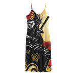 Red Sky And Golden Sun Samurai Print Jersey Midi Cami Dress