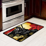 Red Sky And Golden Sun Samurai Print Kitchen Mat