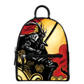 Red Sky And Golden Sun Samurai Print Leather Backpack