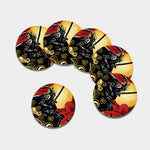 Red Sky And Golden Sun Samurai Print Leather Coaster Set