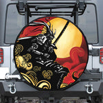 Red Sky And Golden Sun Samurai Print Leather Spare Tire Cover
