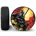 Red Sky And Golden Sun Samurai Print Leather Spare Tire Cover