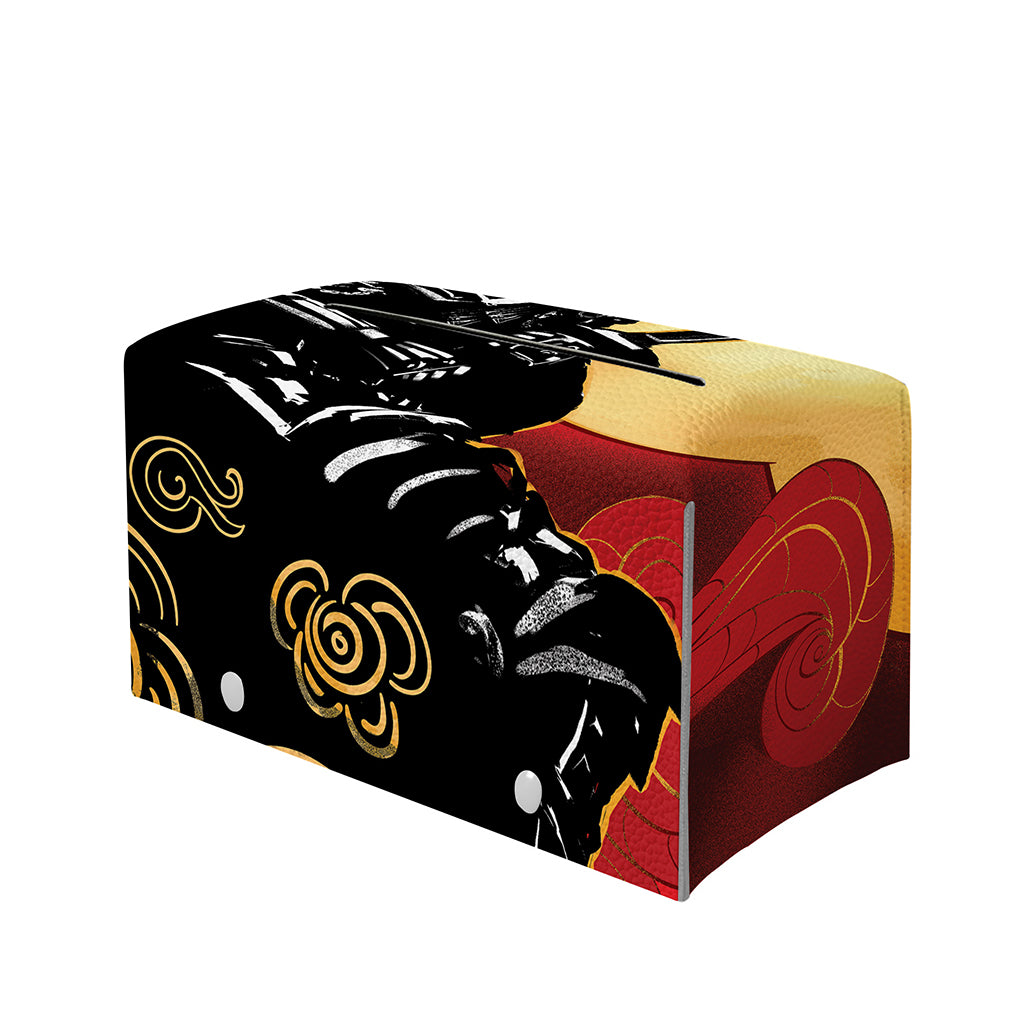 Red Sky And Golden Sun Samurai Print Leather Tissue Box Cover